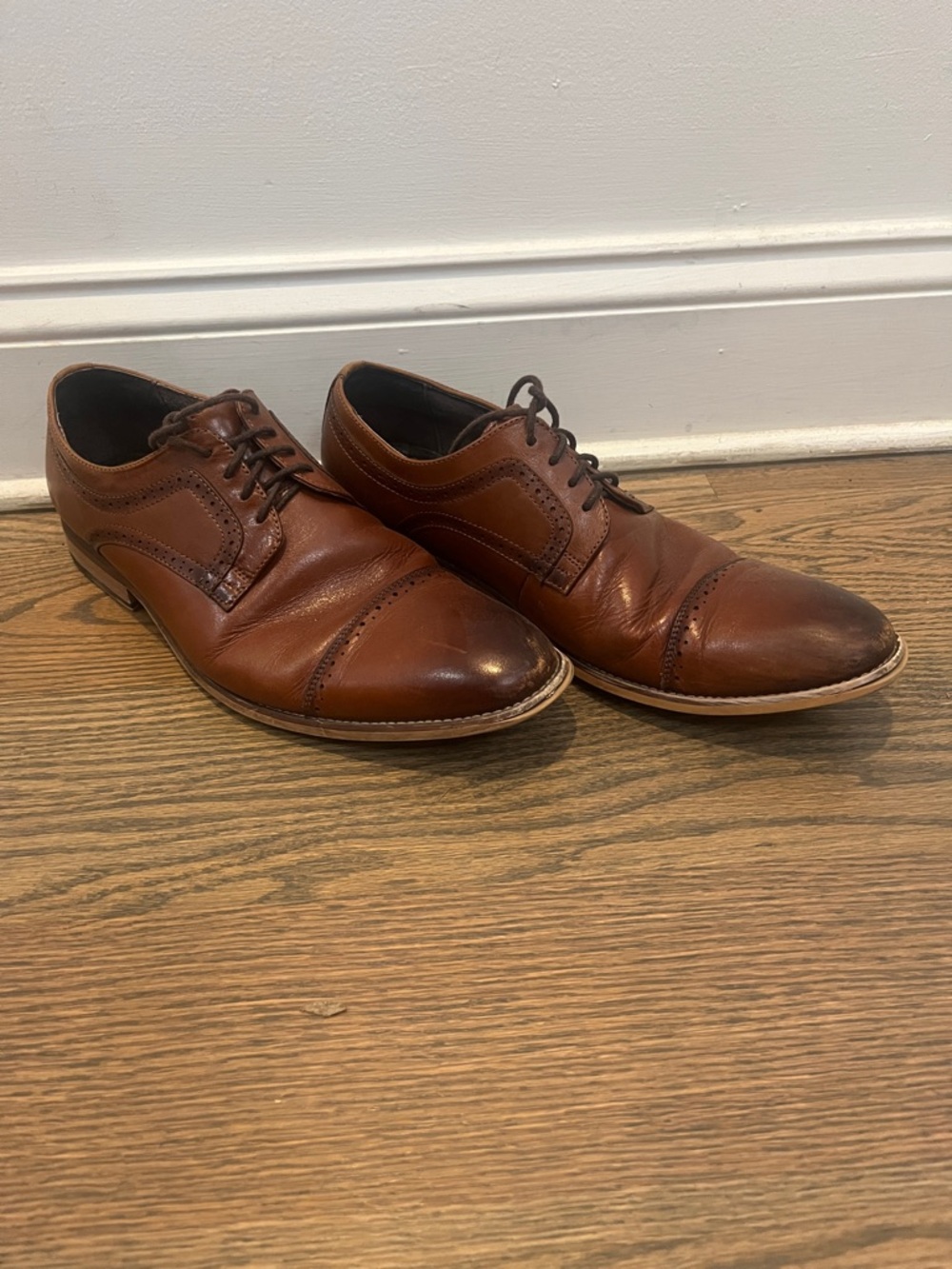 Stacy Adams Cognac Brown Leather Wingtip Oxfords